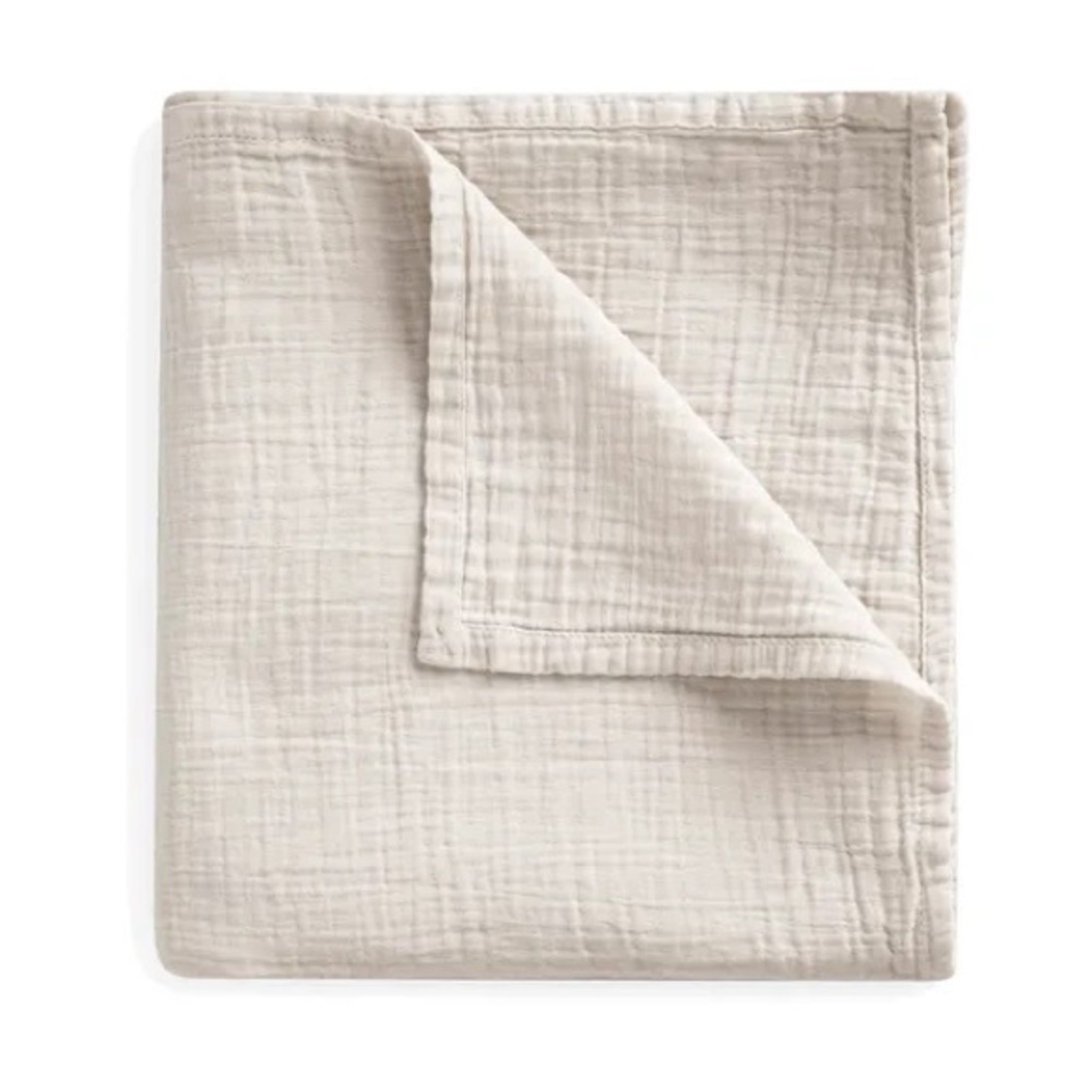 Mushie Organic Cotton Muslin Swaddle Blanket Eggshell Neutral Baby